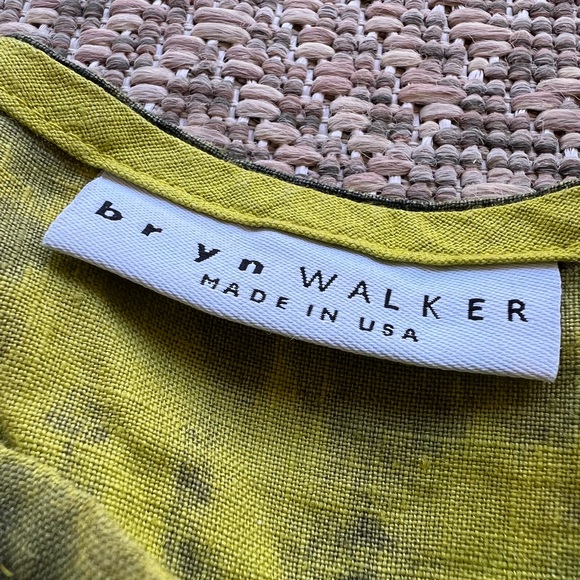 Bryn Walker Oversized Large 100% Linen Top Chartreuse Black Tie Dye Bell Sleeves - Picture 4 of 7